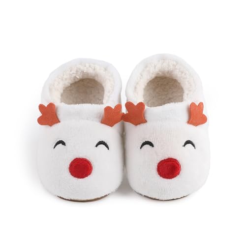 Baby Boy Girl Christmas Shoes Elk Christmas Tree Embroidery Fleece Flat Crib Shoes Winter Non-Slip First Walker
