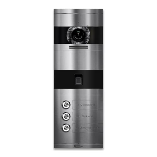 Metzler VDM10 2.0 Video Sprechanlage, Türsprechanlage mit Kamera, Fingerprint, Smartphone App, SIP, FRITZ!Box kompatibel, 2 Draht IP, Videotürklingel, 3 Familienhaus, Edelstahl gebürstet, Niko