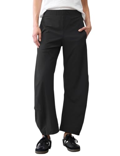 LOMON Black Barrel Travel Pants for Women High Waisted Casual Baggy Carpri Crop Palazzo Slacks 2026 Outfit Black