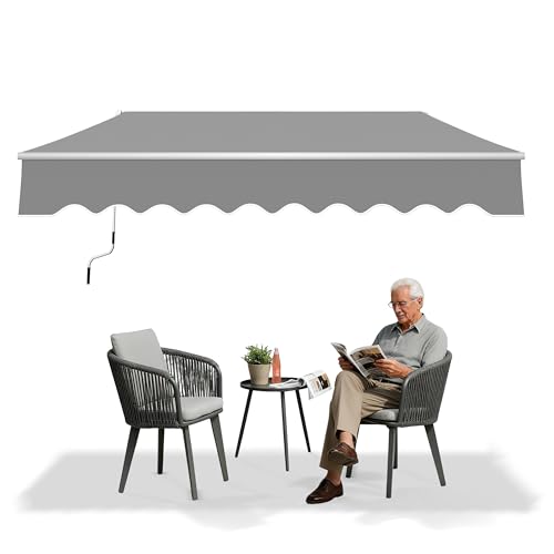 VA-Cerulean Aluminium Markise Manuelle Gelenkarmmarkise Sonnenschutz Sonnensegel Sonnenmarkise Markisenabdeckung Klemmmarkise UV-beständig Wasserabweisend (250x200cm Hellgrau)