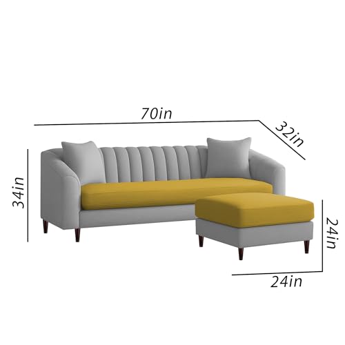 Image of Casaliving Doraldo 4 Seater L Shape Convertible Sofa Set for Living Room, 3 Seater & Ottoman Modular Sectional Couch for Small Space (Yellow Grey Colour) Fabric