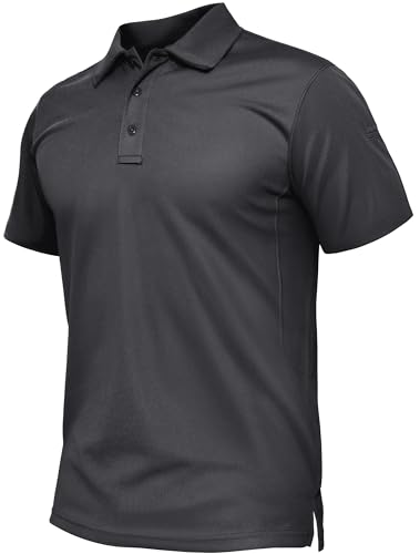 TACVASEN Polo Shirts for Men Breathable Polo Golf Tops Casual Work Polo Shirts Quick Dry Fishing Polo Tee Shirt Dark Grey,3XL