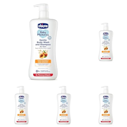 Image of Chicco Baby Moments Gentle Body Wash And Shampoo For Rich Moisturised Skin & Soft Hair 500ml (Pack of 5)