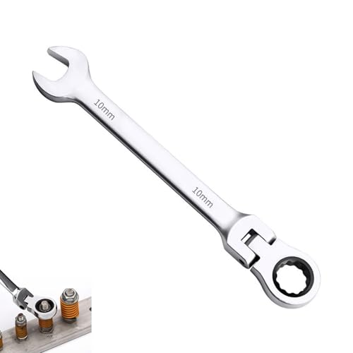 10mm Ratchet Spanner Flexible Head Spanner 180 Ratchet Combination Wrench Chrome Vanadium Steel 72 Tooth Ratchet Mechanism Bi-Hex Design for Hexagonal & 12 Point Fasteners for Tight Spaces