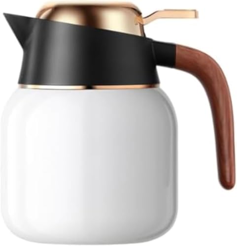 Slystar 魔法瓶 サーモス ポット オフィス お茶ケトル ステンレス製 真空断熱 卓上 大容量 高断熱 密封 水漏れ防止 軽量で 開閉簡単 おしゃれ 家庭用 業務用 プレゼント (ホワイト)