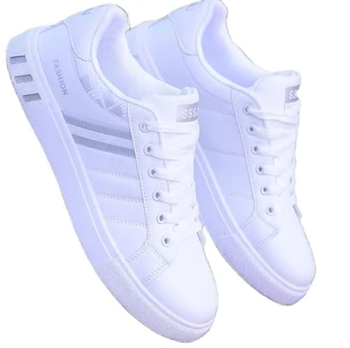 Men Sports Casual Breathable Leather White Flat Sneakers Shoes