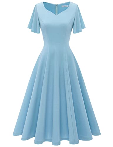 Image of HomRain Wedding Guest Dresses for Women Vintage Short Sleeves Casual Fit and Flare Cocktail Formal Dress for Tea Party