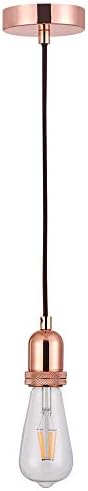 SHINY STAR Pendant Fitting Rose Copper Ceiling Light Fitting, Vintage Metal Ceiling Rose with Braided Flex Cable and Metal E27 Lamp Holder KIT Accessary HT201RG