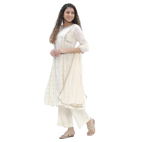 Image of Biba Women 100% Cotton 3 /4 Sleeve Round Neck Kalidar Printed Suit Set