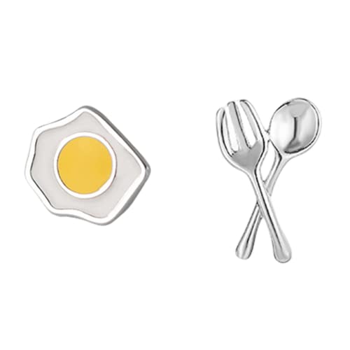 Cute Sunny Side up Egg Stud Earrings for Women Girls 925 Sterling Silver Hypoallergenic Tiny Small Food Breakfast Dining Studs Cartilage Tragus Post Nickel Free Jewelry Gifts Daughter Gastronome Chef