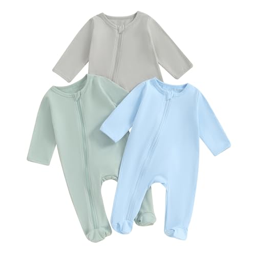 Image of HYLcryMDD Baby Pajamas Newborn Unisex 3 Pack Zipper Sleeper Footless One-Piece Infant Cotton Clothes