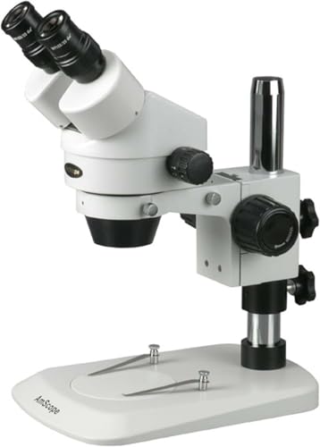 Image of AmScope SM-1BN Professional Binocular Stereo Zoom Microscope, WH10x Eyepieces, 7X-45X Magnification, 0.7X-4.5X Zoom Objective, Ambient Lighting, Pillar Stand