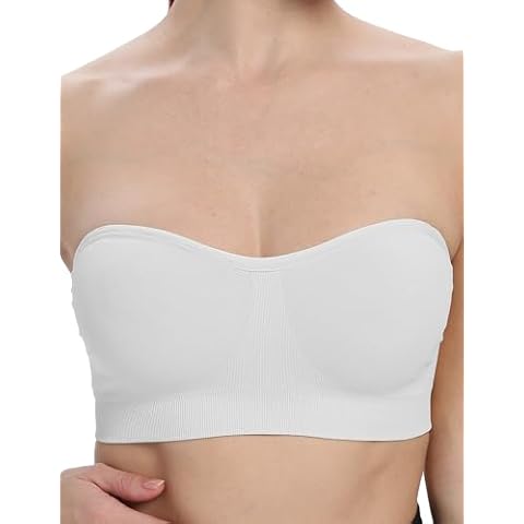 ANGOOL Bandeau Bra Women Padded Strapless Tube Top Bralettes Boobtube Non-Slip with Convertible Straps Cream M Cover