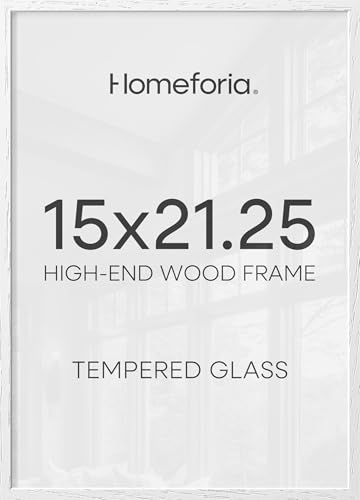 Image of Homeforia 15x21.25 White Wood Puzzle Frame, High End Oak 15 x 21.25 Frames without Mat, Wooden 21.25x15 Thin Hanging Picture Frame for Wall, 15by21.25 Poster Frames, Tempered Glass, Wall Kit, Set of 2