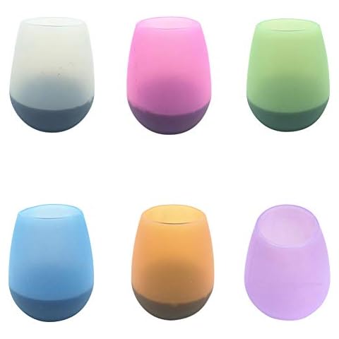 CAMEIRGOU Silicone Wine Glasses, 6pcs Unbreakable Rubber Wine Glasses for Outdoor Camping Shatterproof Stemless Wine and Cocktail Glass Dishwasher Rainbow Silicone Cup for Party Picnic Beach Cover