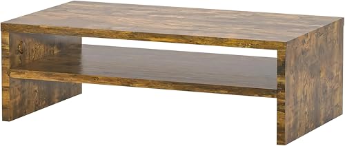 Image of OXMIC Wooden monitor /computer Stand Riser, computer /monitor stand for desk, monitor stand, monitor table, 40.6 x 20.3 x 15.2 cm, Desktop Organiser with Storage Shelf (RUSTIC BROWN)