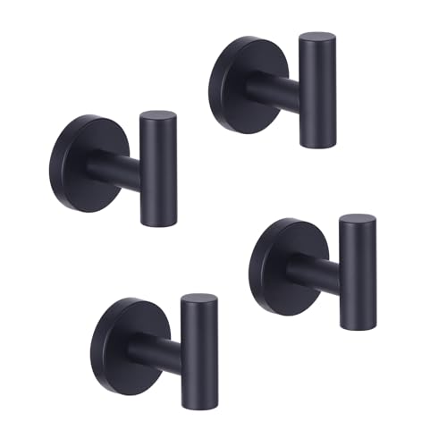 GERZWY Bathroom Matte Black Coat Hook SUS 304 Stainless Steel Towel/Robe Clothes Hook for Bath Kitchen Modern Hotel Style Wall Mounted 4 Pack AG1307B-BK