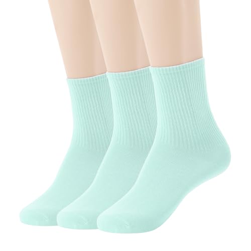 Image of Womens Colorful Basic Sock -Unique Knit Cotton Crew Socks 3 Pack