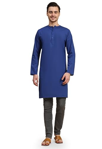 Men's Cotton Henley Shirts Long Sleeve Band Collar T-Shirts Longline Kurta Beach Shirts with Pocket