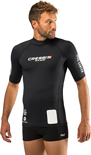 Cressi Rash Guard Man Black Dive Center Camiseta Elaborada en Tejido Elástico de Primera Calidad con Filtro de Protección UV UPF 30+, Disponible Corta y Manga Larga, Hombre, Negro, M/3 (50)