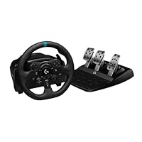 Logitech G923 Racing Wheel and Pedals, TRUEFORCE up to 1000 Hz Force Feedback, Responsive Driving Design, Dual Clutch Launch Control, Genuine Leather Wheel Cover, for PS5, PS4, PC, Mac - Black