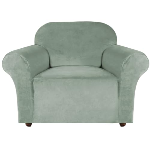 Turquoize Stretch Velvet Chair Cover Sofa Chair Covers for Living Room Armchair Cover Chair Slip Covers with Arms Chair Slipcovers with Elastic Bottom Crafted from Velvet Fabric (Chair, Sea Grass)