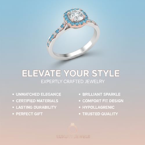 Image of Choose Your Gemstone Cathedral Halo Two Tone Engagement Ring 925 Sterling Silver Round Shape Halo Engagement Rings Lightweight Office Wear Everyday Gift Jewelry US Size 4 to 12