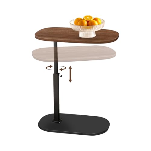 Adjustable C-Shaped Coffee Table for Living Room, 2-Tier Lift-Top Side Table, Height Adjustable & Stylishly Rotating Sofa Table for Couch or Bed, Modern Home Furniture