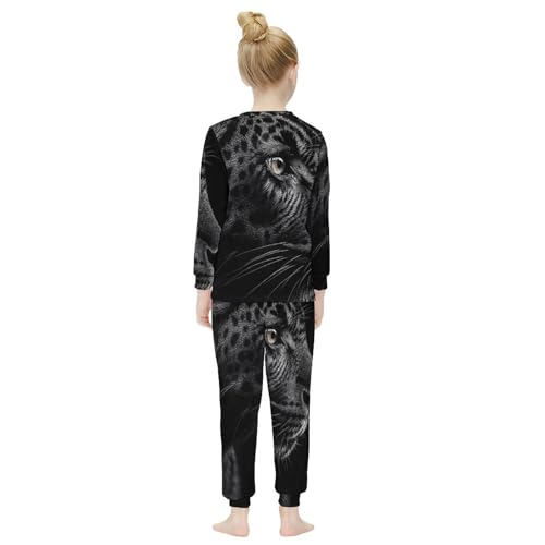 Close-up of Black LeopardGirls Pajamas, Long-sleeved Casual Pajamas And Home Clothes7-9Y（120cm）4