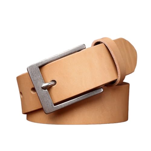 Minimalist Genuine Leather Belt for Men Women, Vintage Cowhide Strap with Classic Buckle, 1 1/2