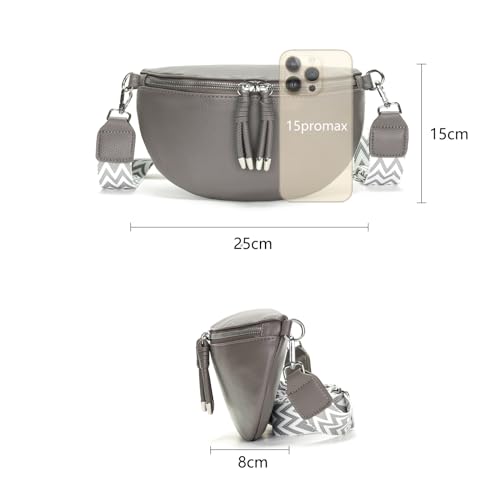 YISUOHOOM Bauchtasche Damen Umhängetasche klein Crossbody Bag Veganes Leder Brusttasche Kleine Handtasche Grau Geschenke für Frauen