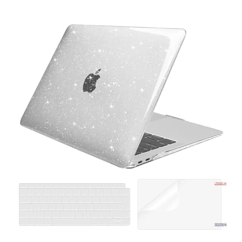 MOSISO Custodia Compatibile con MacBook Air 13 Cover M1 2021 2020 2019 2018 A2337 A2179 A1932 Touch ID, Glitter Case per MacBook Air M1 Cover 13,3'' Pollici&Copritastiera&Pellicola, Trasparente