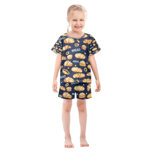senya Dark Background Bread A Summer Pajamas Set Short Cotton Sleepwear 2 Piece3