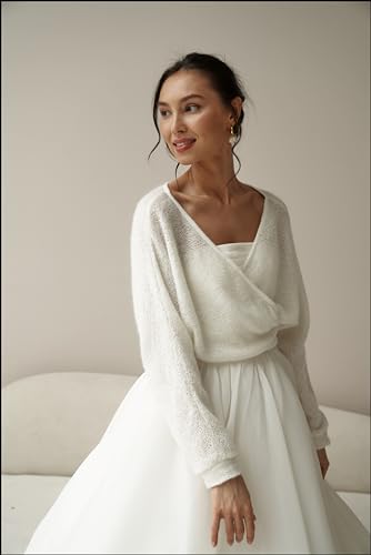 Wrap Bridal Cardigan with Ties, Elegant Sweater for Wedding Dress, Tied Bridal Sweater Cardigan, Wedding Dress Wrap Sweater, Cozy Wedding Dress Sweater, Chic Bridal Knitwear (S, Ivory)3
