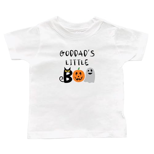 Goddad's Little Boo White Infant or Toddler T-Shirt, Godson or Goddaughter Present, Autumn Kid Shirt, Halloween Fall Gift (Goddad Little Boo Shirt)