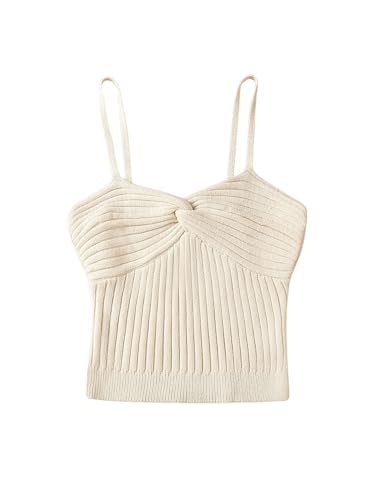 SweatyRocks Girl's Twist Front Tank Tops Spaghetti Strap Sleeveless Slim Fit Ribbed Knit Cami Tanks