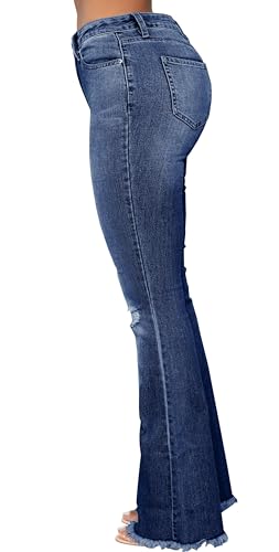 Bell Bottom Jeans for Women Dark Blue High Waisted Flare Jean Ripped Hole Classic Denim Bell Bottom Pants2