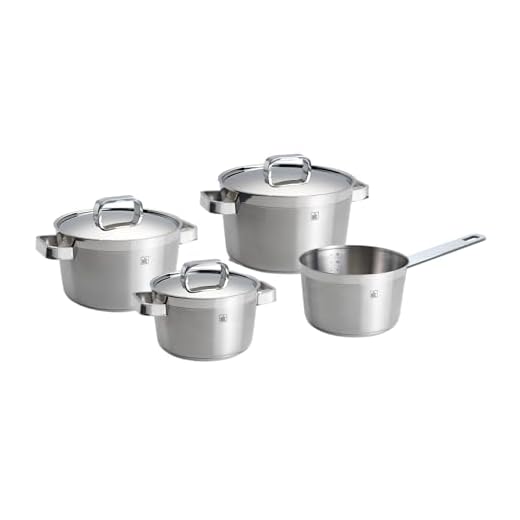 BK Conical Profi 18/10 roestvrijstalen kookgerei set met 4 delen, roestvrijstalen deksel, stoofpannen en pan, geschikt voor inductie, ovenvast tot 230 °C, vaatwasmachinebestendig, zilver