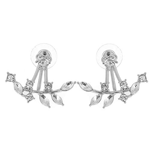 ERAWAN Womens Fashion Crystal Leaf Ear Jacket Gold Silver Rosegold Plated Back Cuff Stud Earring EW sakcharn (Silver)