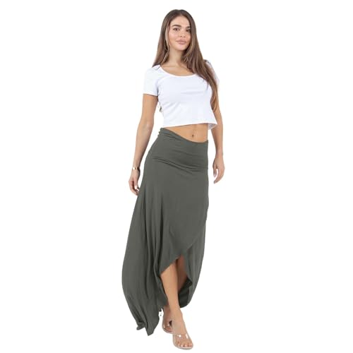 Azules High-Low Hem Maxi Skirts for Women - Flowy, Wrap Front Slit, Summer Foldover Skirt - High Waisted Long Skirt for Women