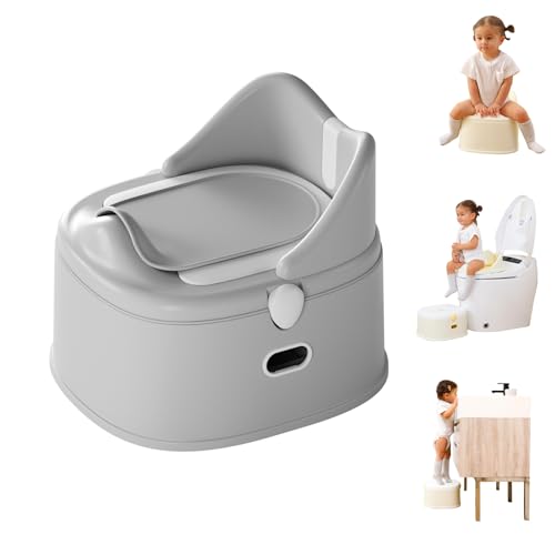 Image of RGKQSY 3 in 1 Toddler Potty Training Toilet Seat with Steps Ladder, Foldable Potty Train Chair Adapter for Toddlers Kids Boys Girls, Gray
