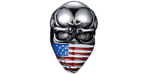 D&L Menswear Men's Stainless Steel Skull American Flag Bandana Mask Biker Ring (9)