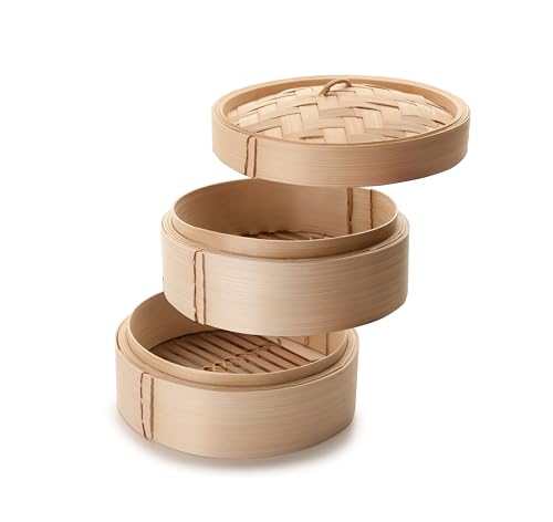 Vaporera - vaporera de bamboo de 20 cm, ideal para cocinar al vapor, ecológica, resistente y fácil de limpiar. Perfecta para platos saludables.