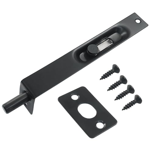 BokWin Door Flush Bolt Latch 6 Inch Stainless Steel Flush Slide Lock Bolt with L-Type Lever Action,French Door Lock for Wood Composite Double Door - Heavy Duty Concealed Slide & Dummy (Black)