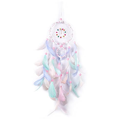 FuninCrea Atrapasueños con Pluma, Atrapasueños Hecho a Mano Estilo Indio, Atrapador de Sueños Dream Catcher para Decoración, Dreamcatcher Atrapa Sueños para Sala de Estar, Dormitorio (Rosa)