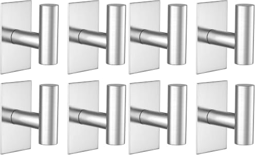 Image of VAEHOLD Wall Towel Hooks, Heavy Duty Sticky Holder Waterproof Towel Hooks for Hanging Coat, Clothes, Closet Hook Wall Mount for Kitchen (Silver, 8 Pack)