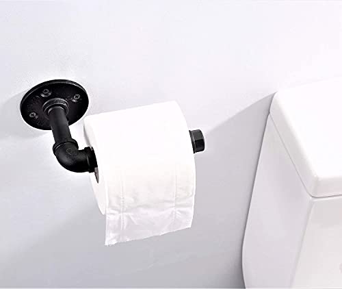 Industrial Style Toilet Paper Holder Vintage Metal Iron Pipe Wall Mounted Towel Rack Roll Holder for Bathroom Kitchen Bedroom,Rust Free,Matte Black