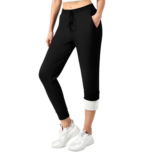 Stanpetix Jogginghose Damen Winter - Sporthosen für Frauen Plüsch Gefüttert Warme High Waist Sweatpants (Schwarz,M)