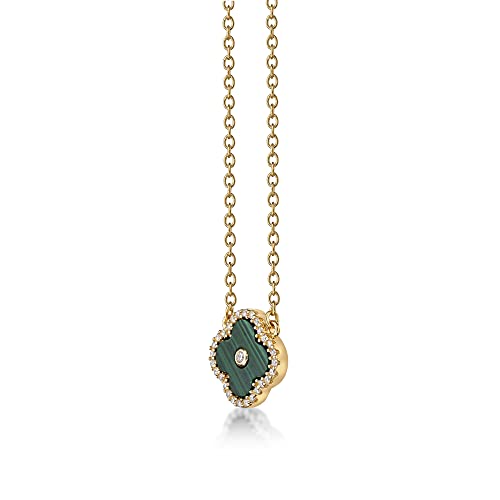 Lavari Jewelers Malachite, Black Onyx or Mother of Pearl and Cubic Zirconia Flower Pendant Necklace for Women in 925 Sterling Silver with Gold Plating on 16 to 18 Inch Adjustable Chain Spring Ring3