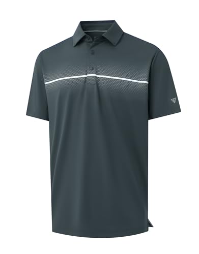 M MAELREG Mens Golf Shirts Short Sleeve Chest Print Stripe Moisture Wicking Dry Fit Casual Collared Mens Polo Shirts